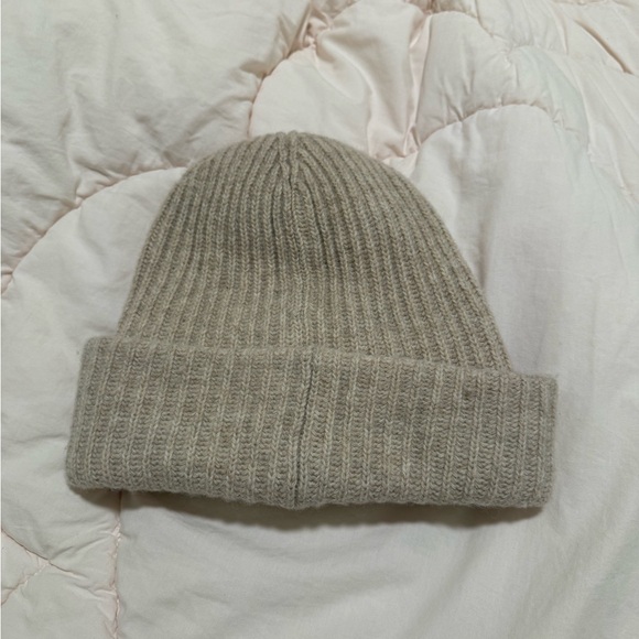 Ganni Beige Wool Ribbed Beanie - Picture 3 of 6